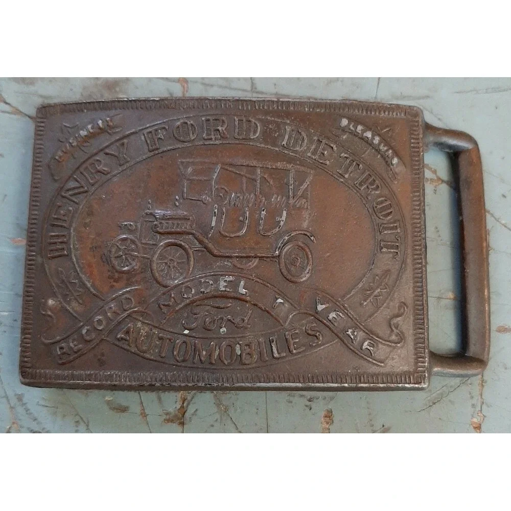 VINTAGE HENRY FORD‎ DETROIT MODEL T AUTOMOBILES BRASS BELT BUCKLE